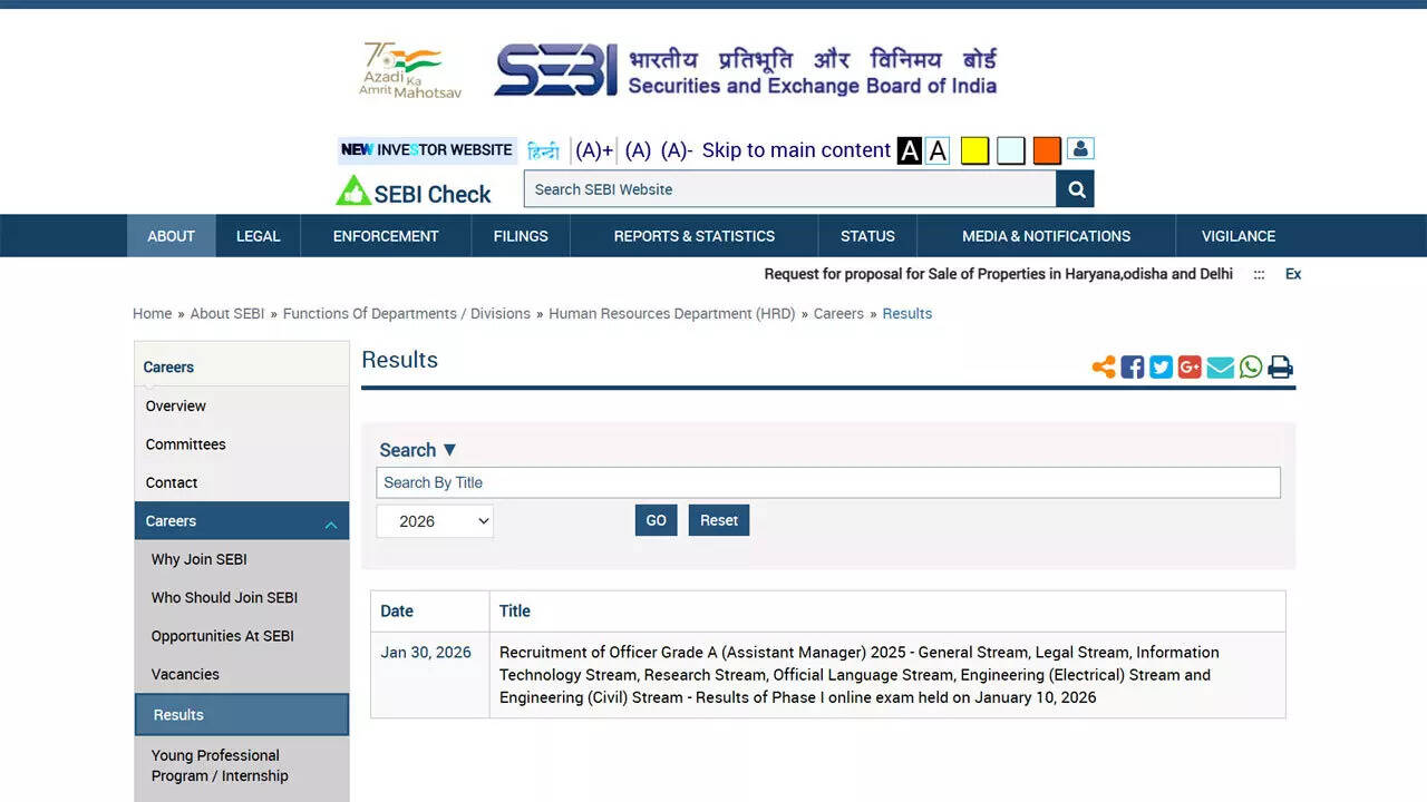 SEBI Grade A Prelims Result 2026 declared; merit list PDF available on sebi.gov.in, download here