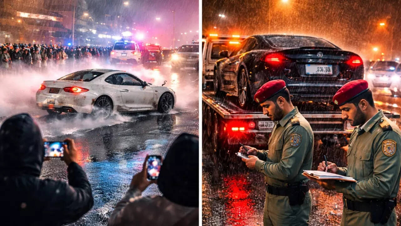 Watch: Sharjah Police cracks down on 8 drivers for dangerous driving stunts during rain, seize vehicles