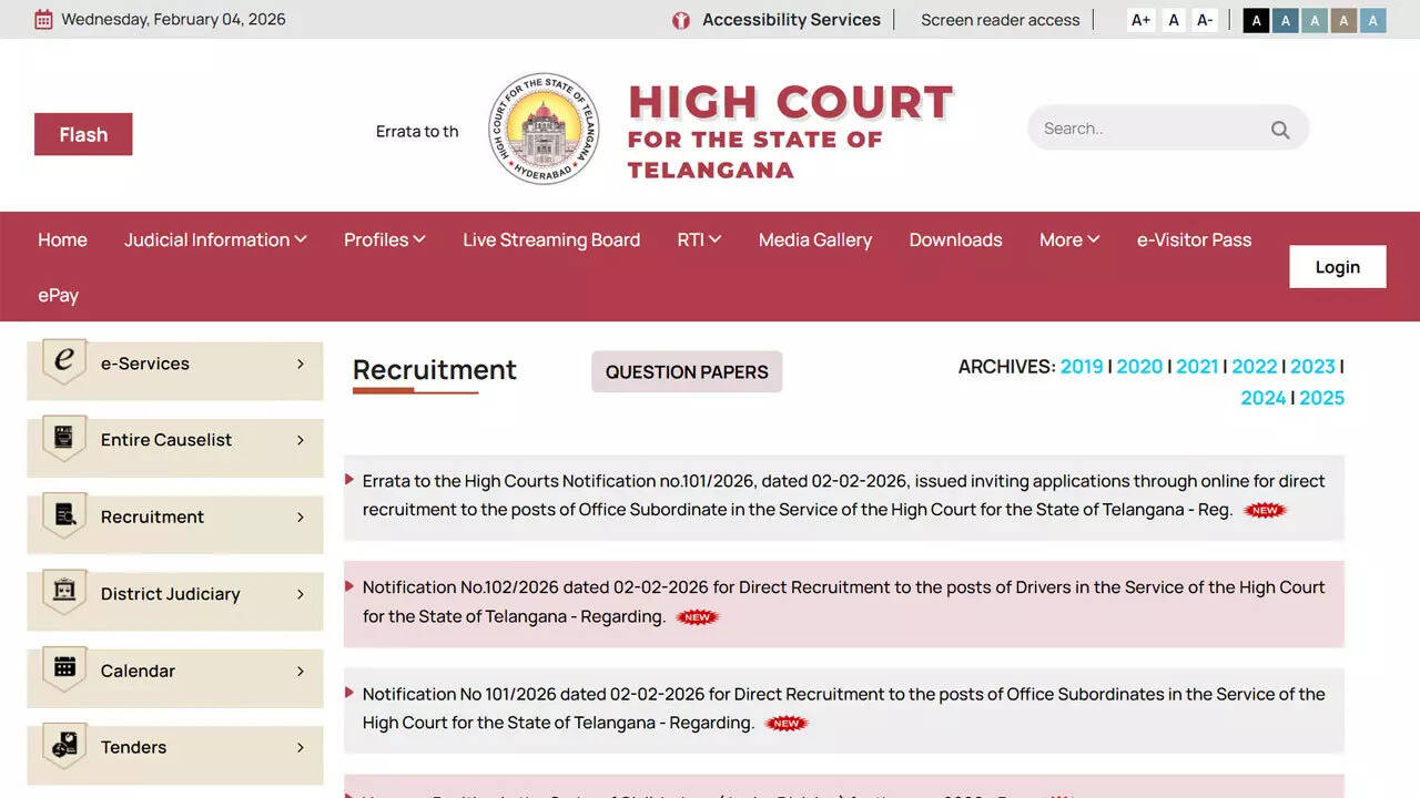 Telangana High Court Subordinate and Driver Notification 2026 released for 902 vacancies; apply online here