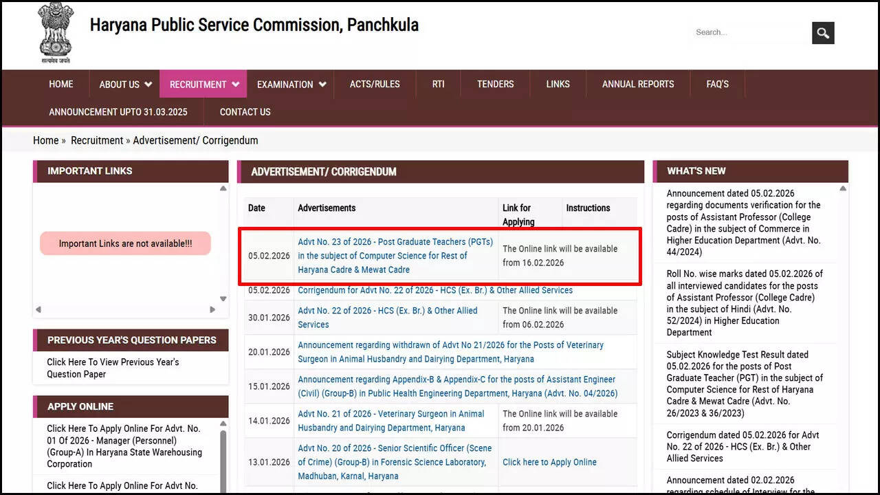 HPSC PGT Computer Science recruitment 2026 notification released for 1672 posts; check eligibility, fees, exam pattern and more here