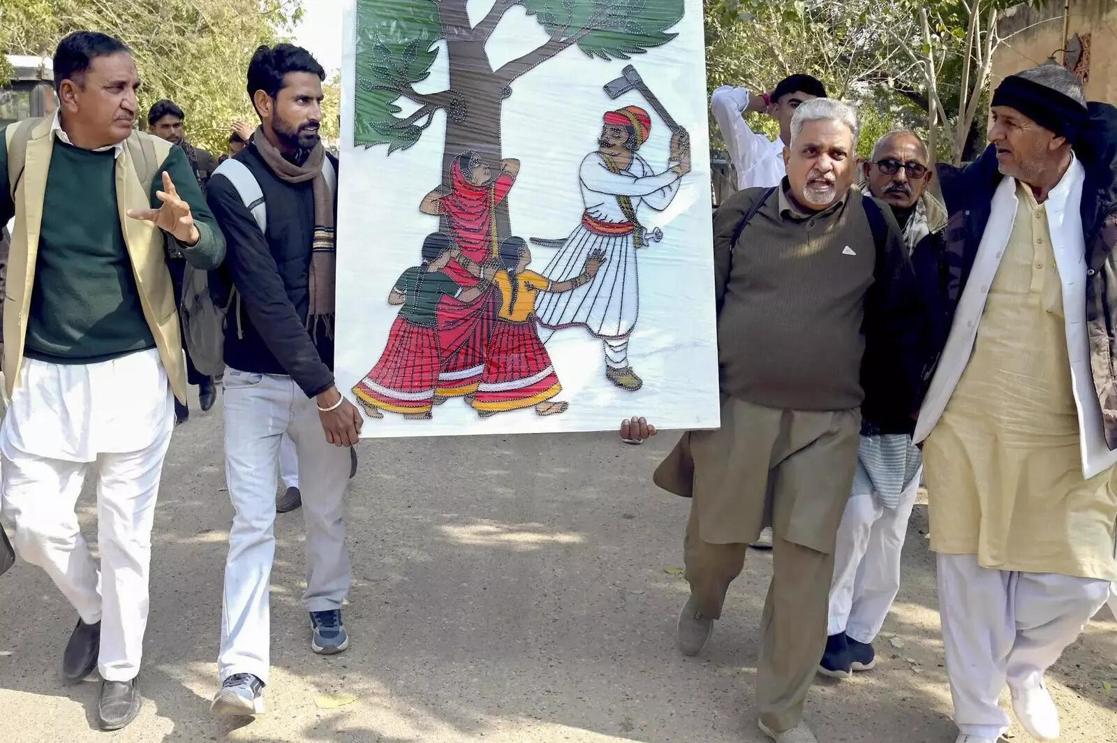 Protest against proposed cutting of Khejri trees in Bikaner.