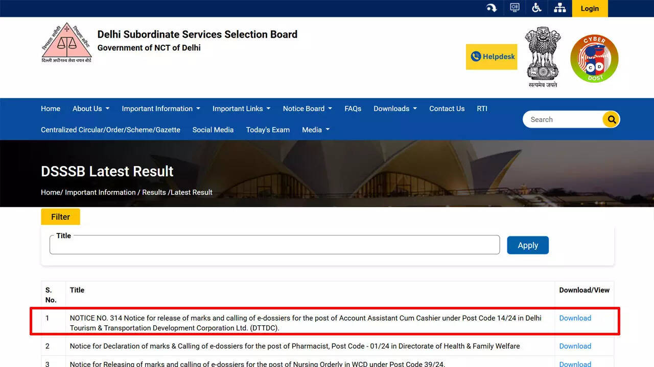 DSSSB releases Tier-I marks, invites e-dossiers for account assistant cum cashier posts