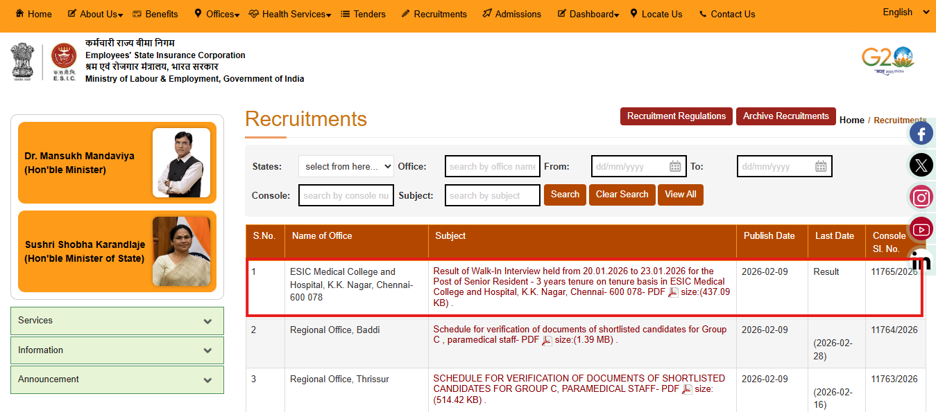 ESIC recruitment 2026 result out for Senior Resident posts: Direct link to check merit list here
