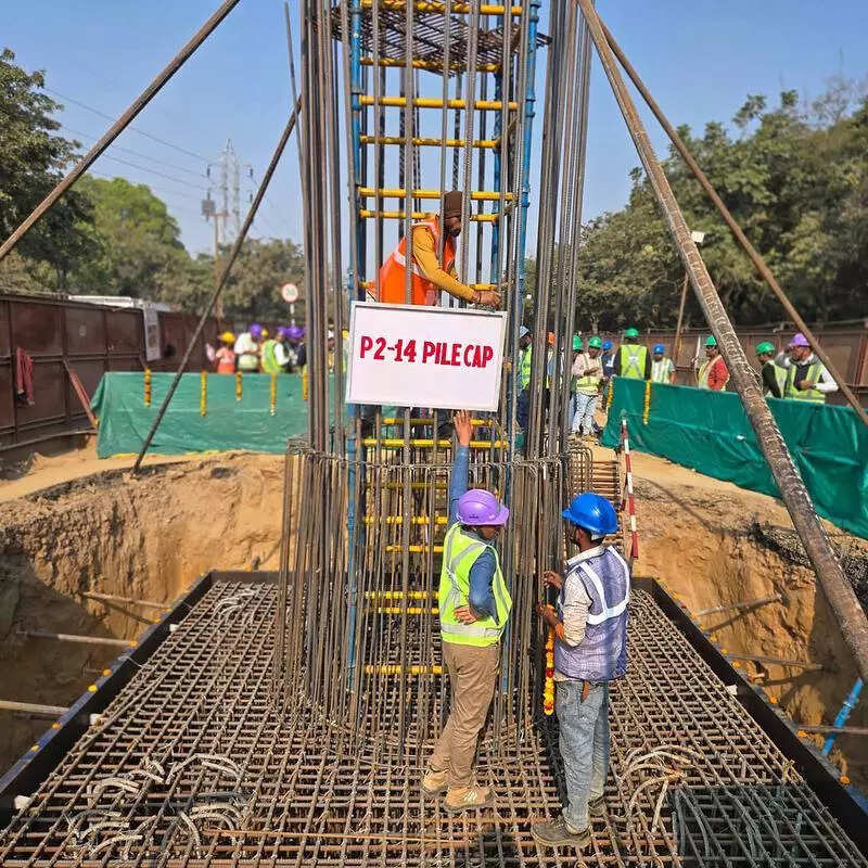 First structural work starts as pile caps cast for new metro corridor near Cyber Park station