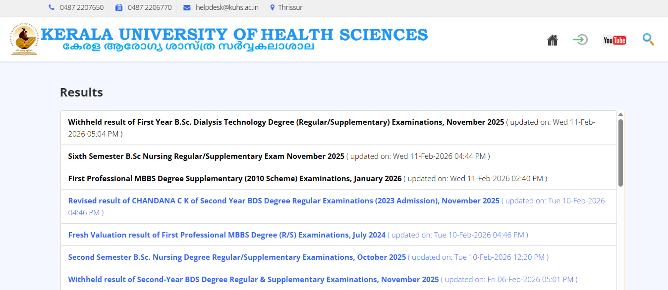 KUHS result 2026 released for B.Sc Nursing 6th sem, B.Sc Dialysis Tech, and MBBS supplementary exams: Direct link here