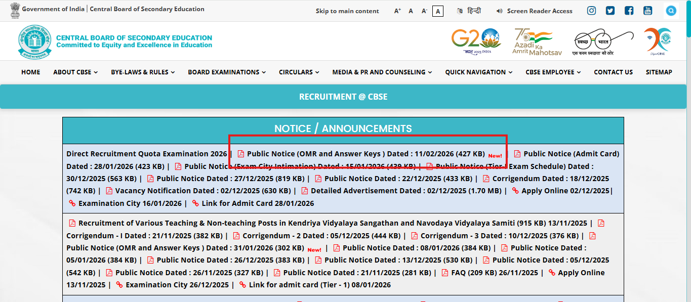 CBSE DRQ answer key 2026 released for Group A, B, C posts; check direct link and steps to raise objections