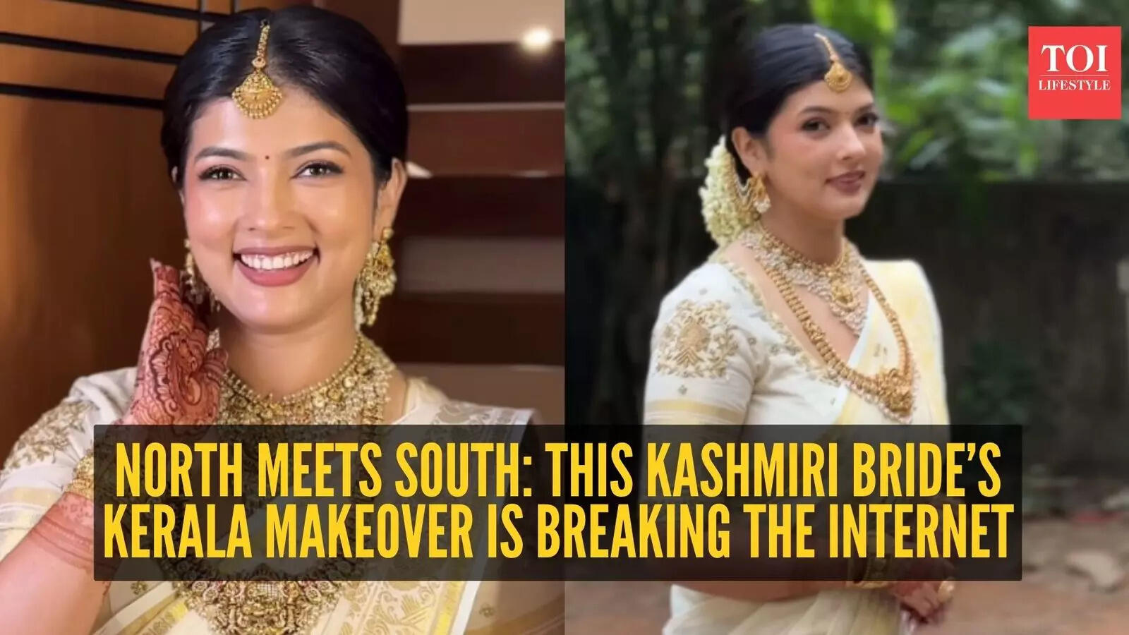 This Kashmiri bride wore a Kasavu saree on her big day