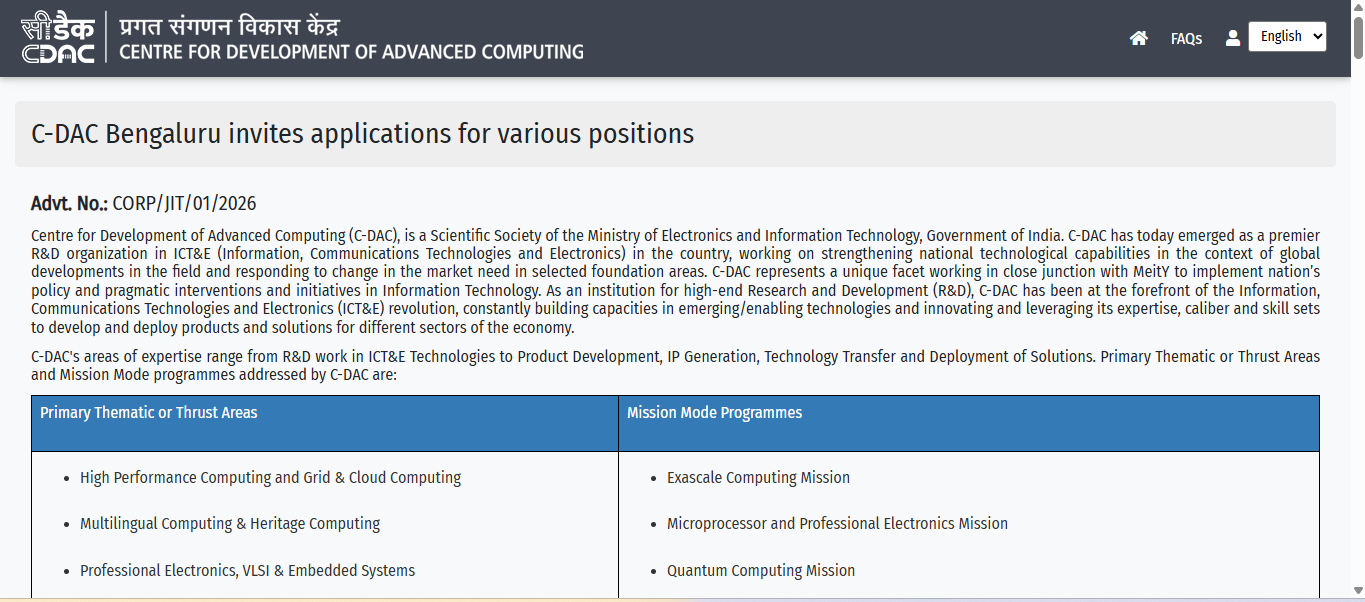CDAC recruitment 2026: Application for 805 posts ends on February 20; check how to apply