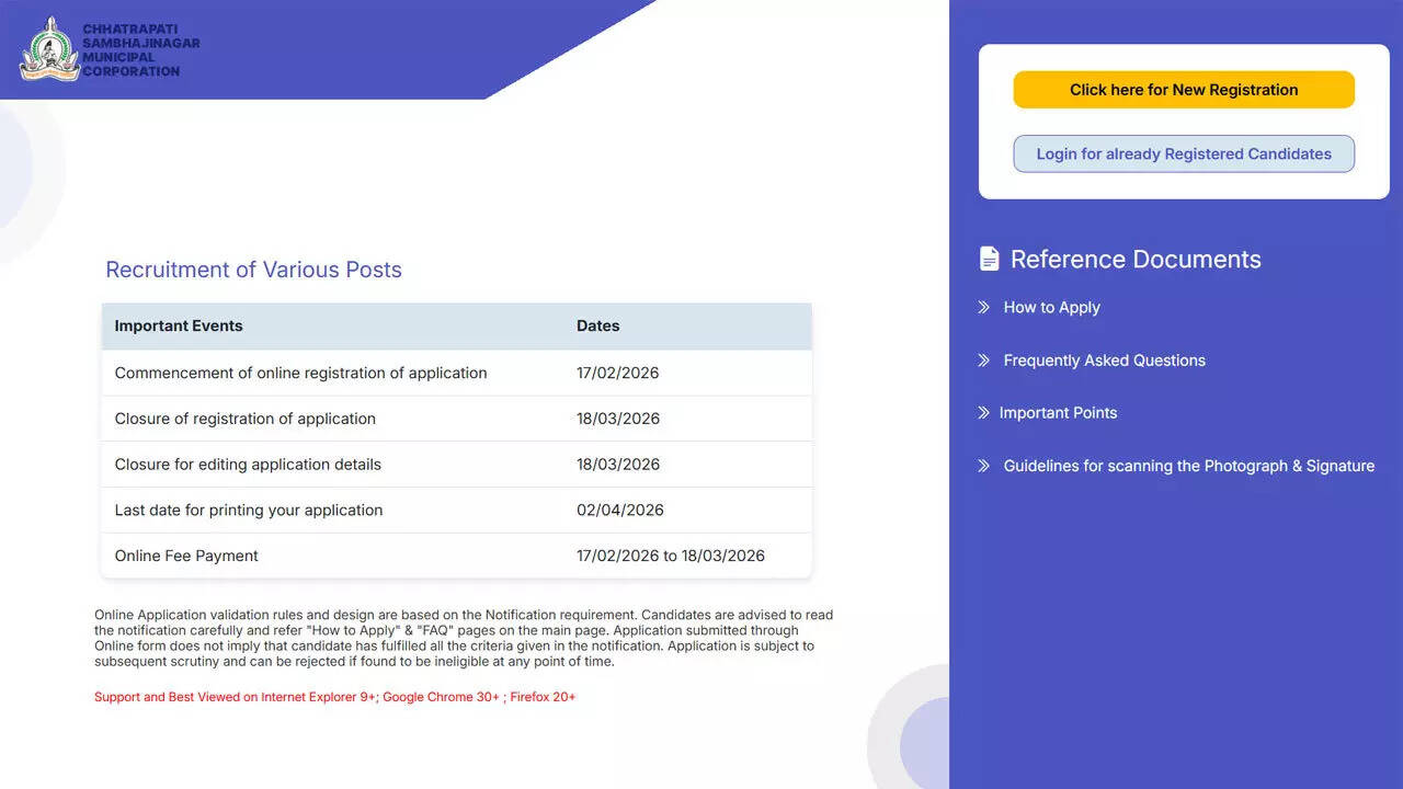 CSMC Recruitment 2026: Apply online for 222 JE, Fire and SI vacancies