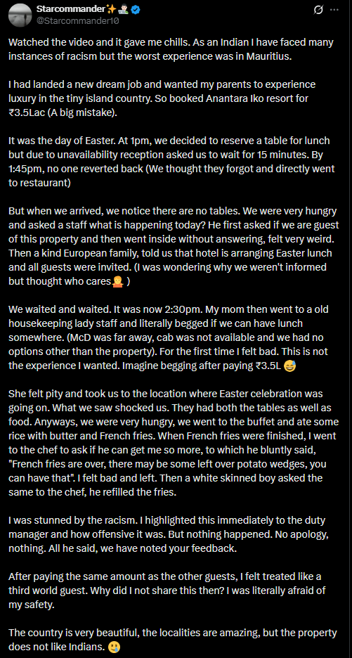 Tech reviewer claims racism during stay at luxury Mauritius resort