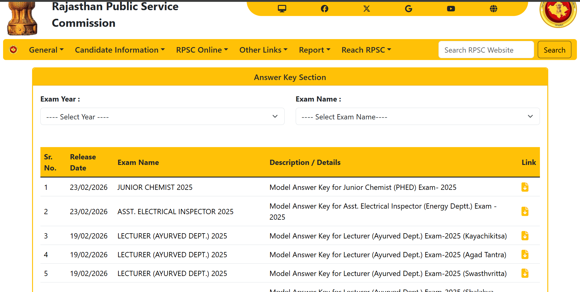 RPSC Junior Chemist and Asst. Electrical Inspector 2025 answer key 2026 released at rpsc.rajasthan.gov.in: Direct link to download here