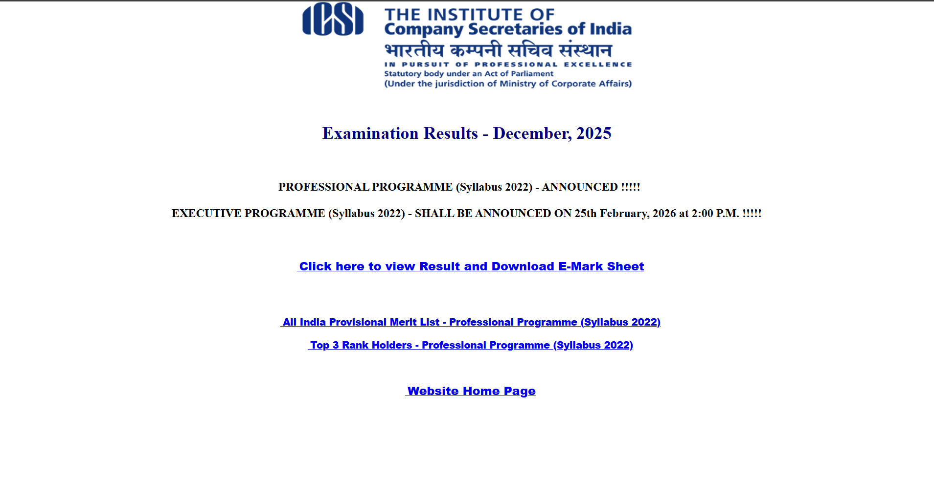 ICSI CS Dec 2025 Professional programme result released at icsi.edu: Check direct link to download scorecards here