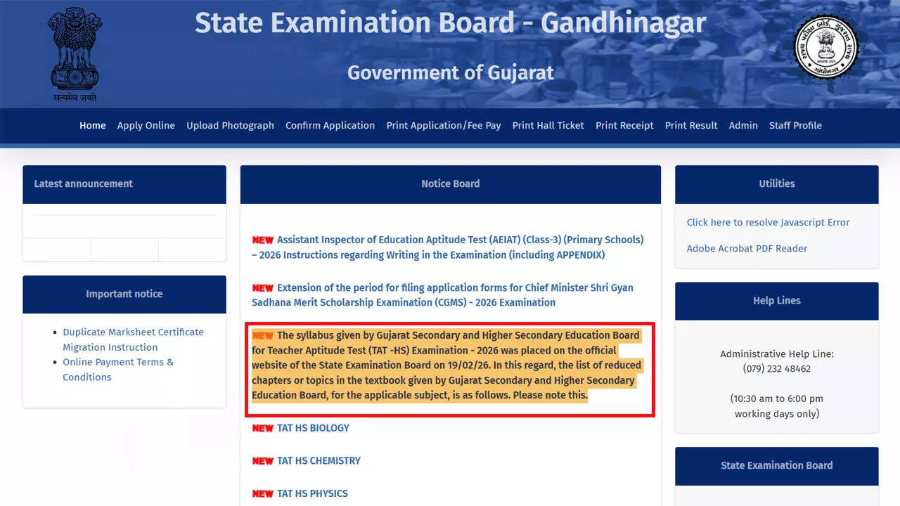 SEB Gujarat releases TAT-HS 2026 syllabus and reduced chapters list for candidates; download PDF here