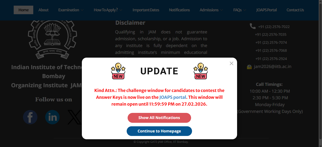 IIT JAM 2026 answer key objection window closes today: Direct link to raise challenges here