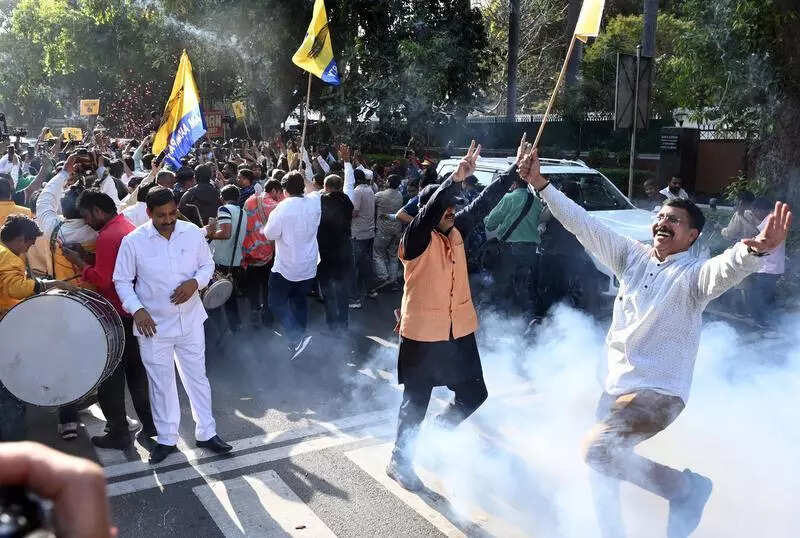 Colours and flowers: A year on, AAP headquarters turn jubilant