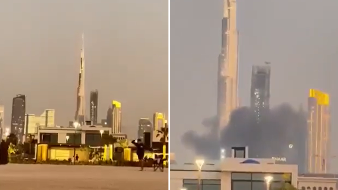 Watch: Plume of smoke rises near Burj Khalifa as Iranian missile hits Dubai; video captures chaos