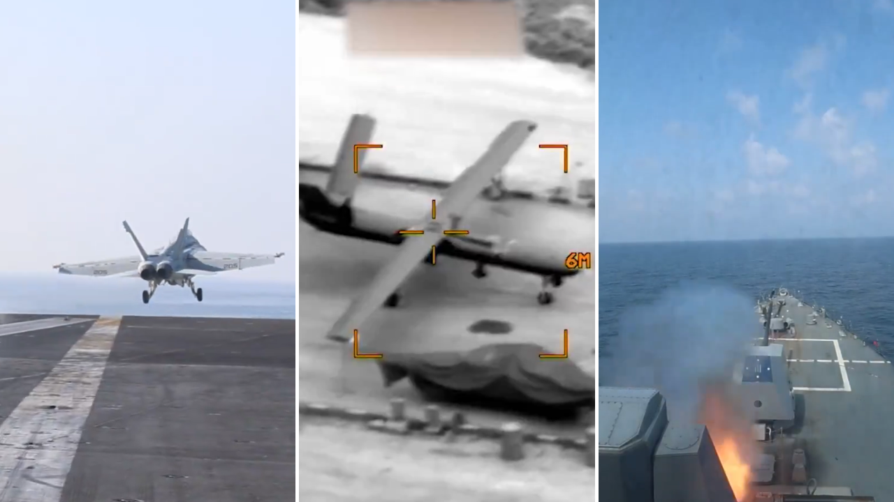 Watch: US releases video of warships and fighter jets striking targets in Iran