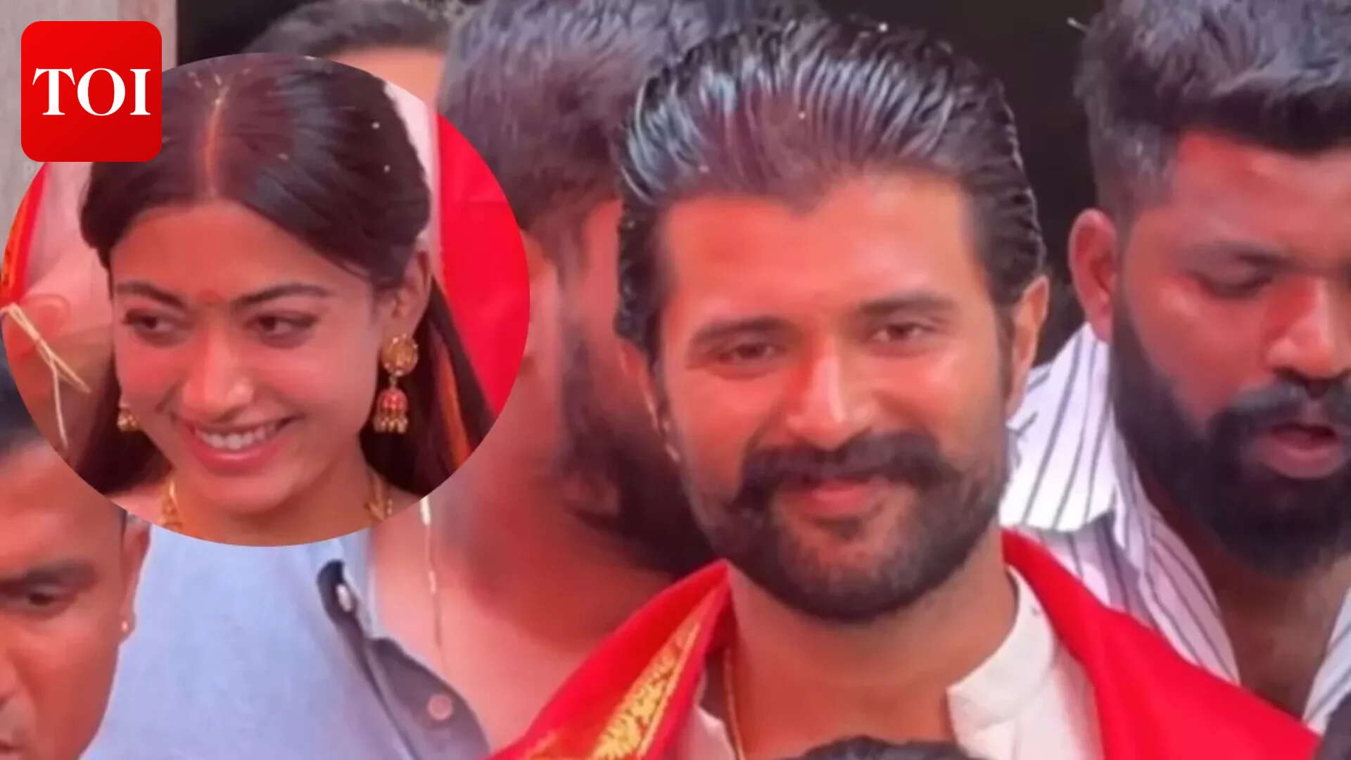 Hyderabad Temple Visit: Vijay Deverakonda guides Rashmika through crowd; grand reception