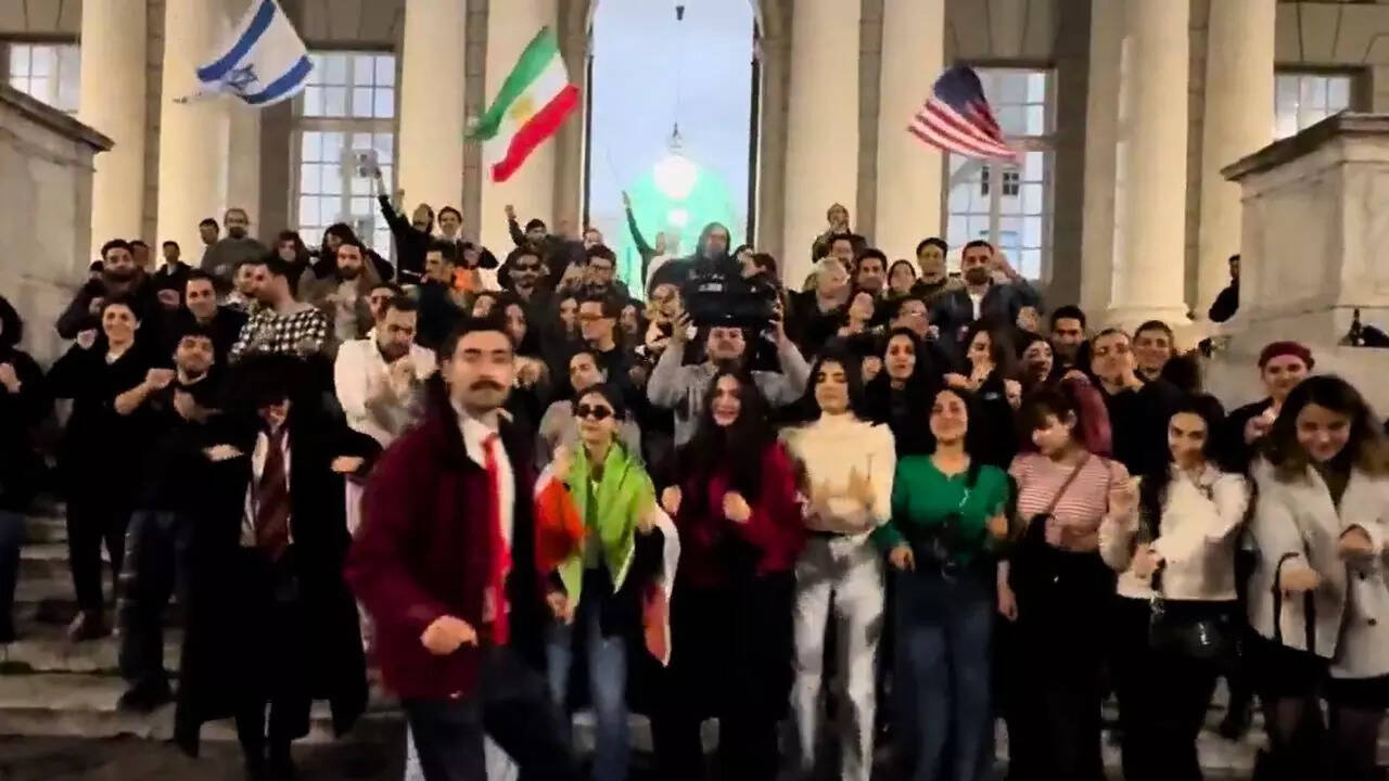 US-Israel war with Iran: Iranians celebrate with YMCA dance with US, Israel, and Iran flags after Khamenei’s death