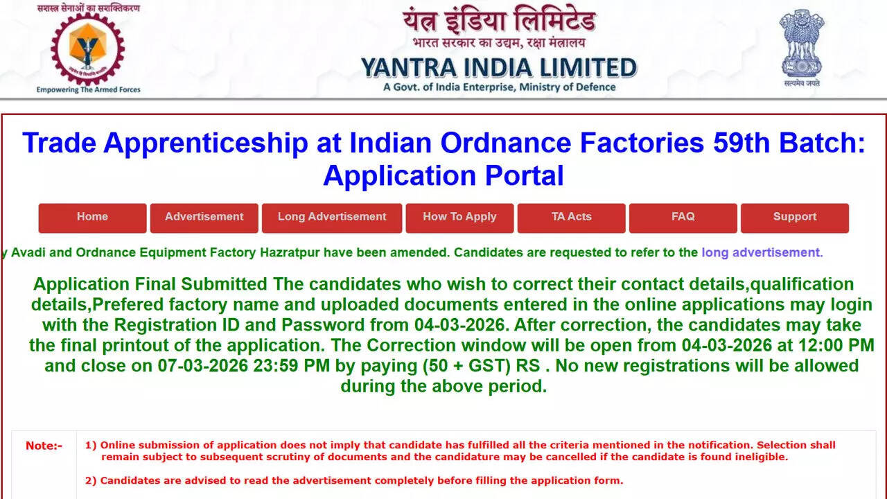 YIL apprentice recruitment 2026 closes today for 3,979 posts across factories; apply here