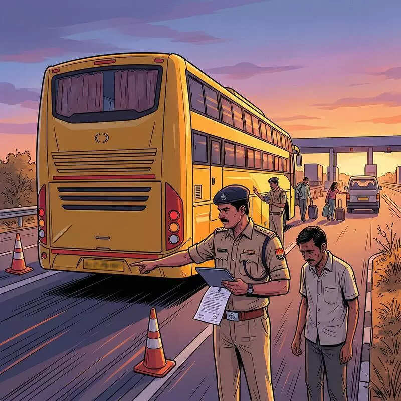 Luxury passenger bus with fake Rajasthan numberplate caught during checking drive in Gujarat’s Mehsana