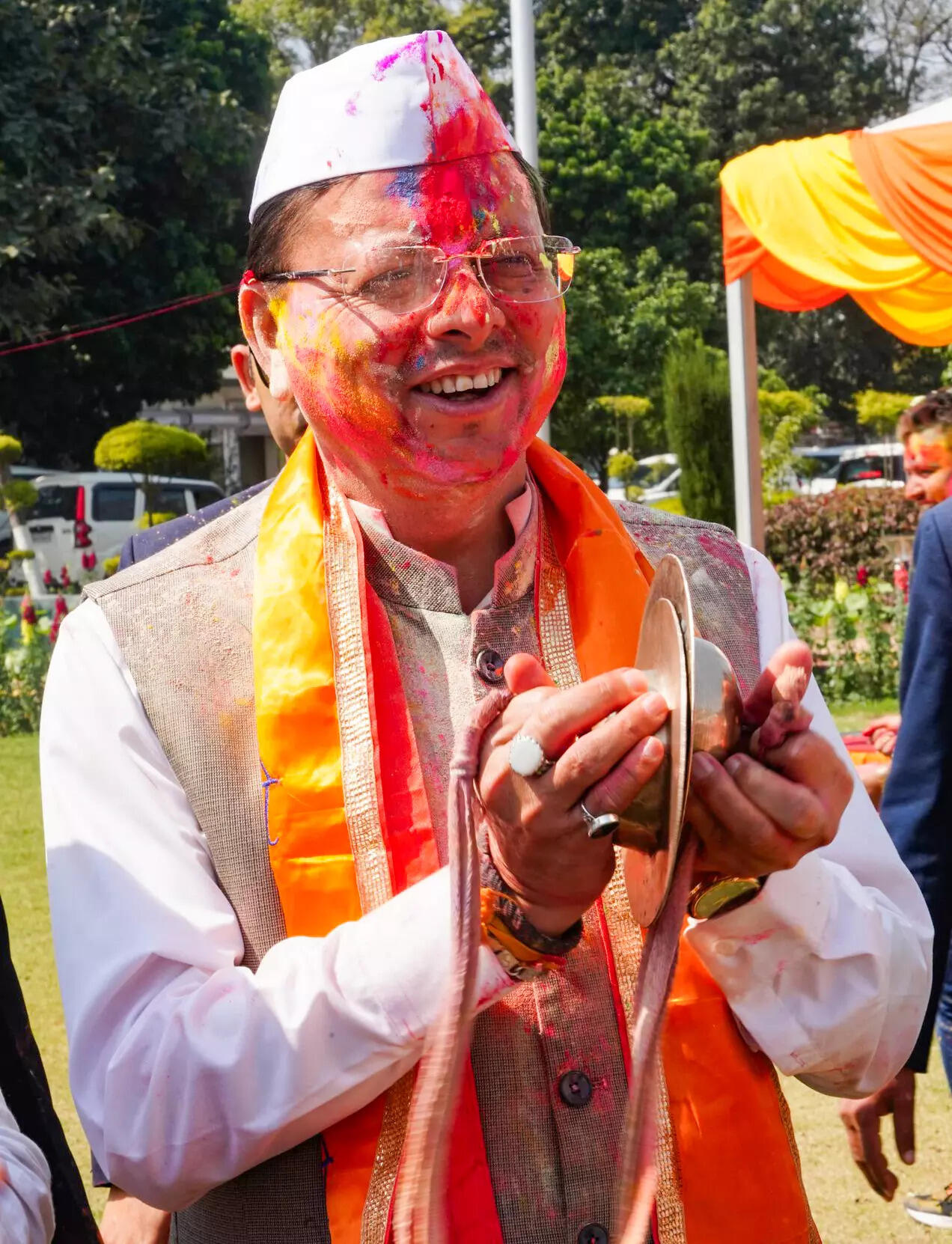 Uttarakhand CM Pushkar Singh Dhami celebrates Holi with public at official residence
