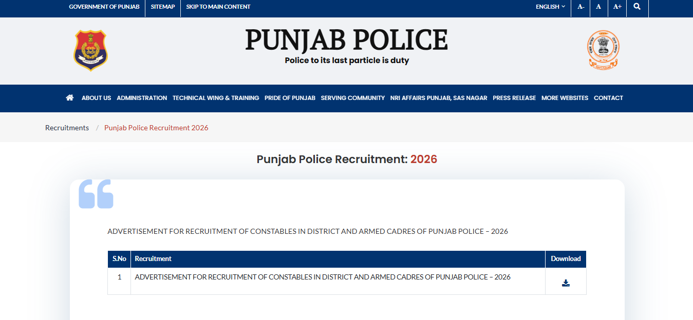 Punjab Police Constable recruitment 2026 announced for 3,297 posts: Applications open March 10