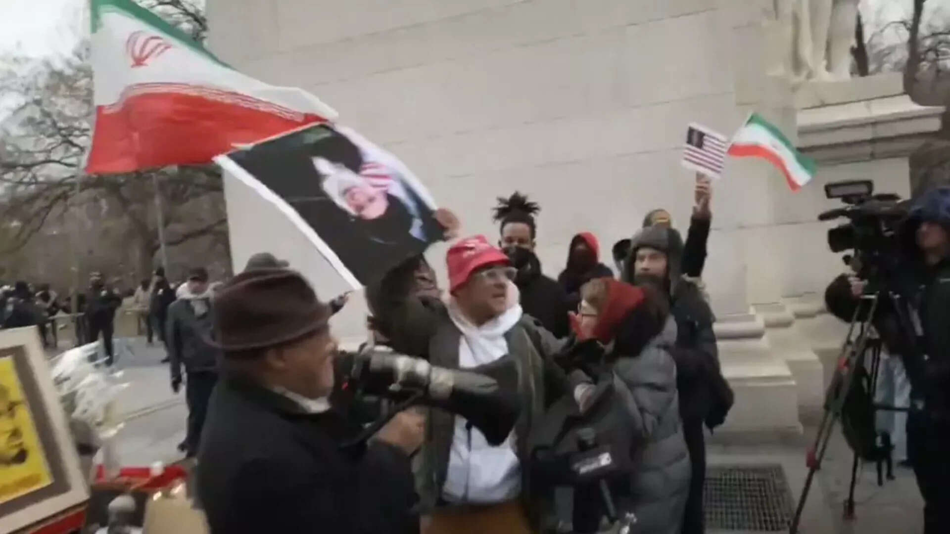 ‘Take this down’: Man attacked after tearing down Khamenei’s poster at NYC vigil; multiple detained — watch video