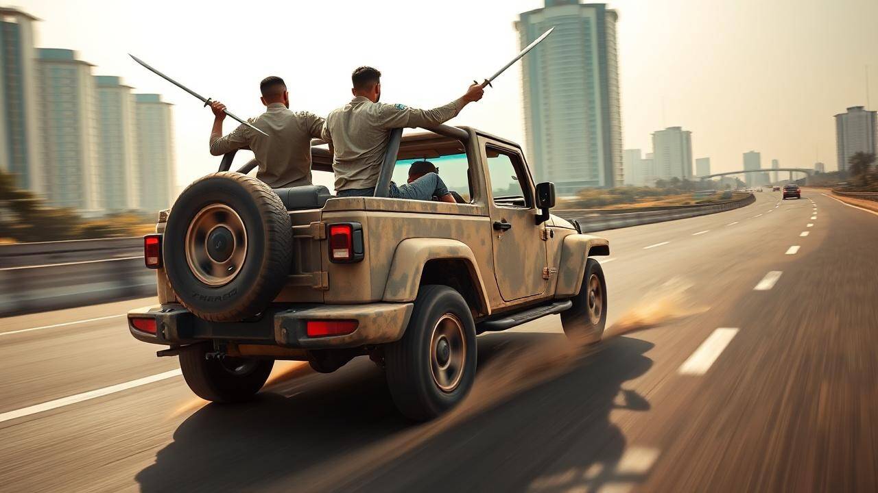 Two men waving swords from high-speed Thar in Gurgaon held; one a Merchant Navy officer