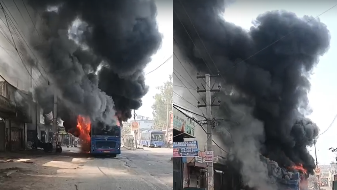 DTC bus mows down 2 in Delhi's Nangloi, set on fire by angry locals