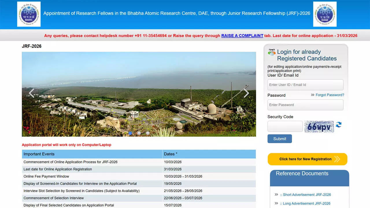 BARC begins online applications for 105 Junior Research Fellowships under JRF-2026 programme; check details and direct link here