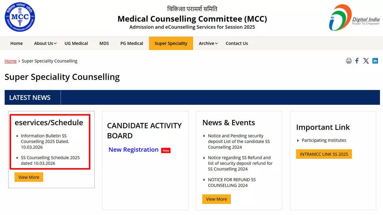 NEET SS counselling 2026 begins as MCC releases round 1 registration and seat allotment schedule