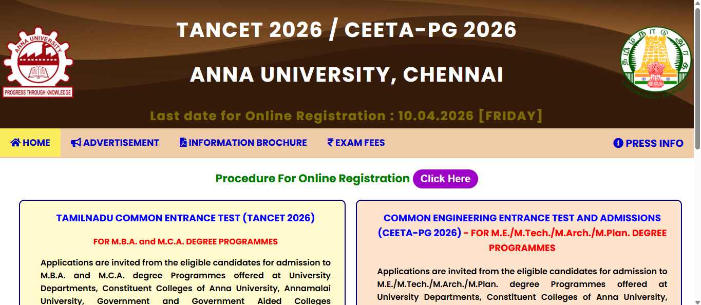 Anna University to begin TANCET, CEETA-PG 2026 registration on this date: Check steps to apply and key details