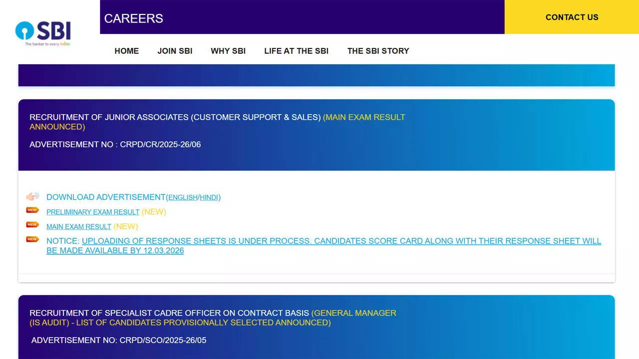 SBI Clerk mains result 2026 released for 5583 posts; download merit list and score card here