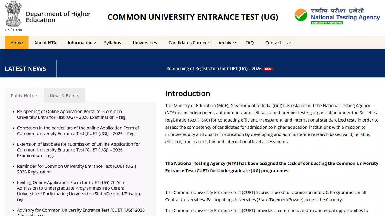 CUET UG exam dates 2026: Subject-wise datesheet expected soon as NTA prepares May examination schedule