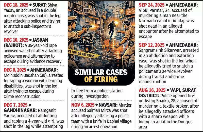 Gujarat: Prohibition and GujCTOC accused tries to flee custody, shot in arm