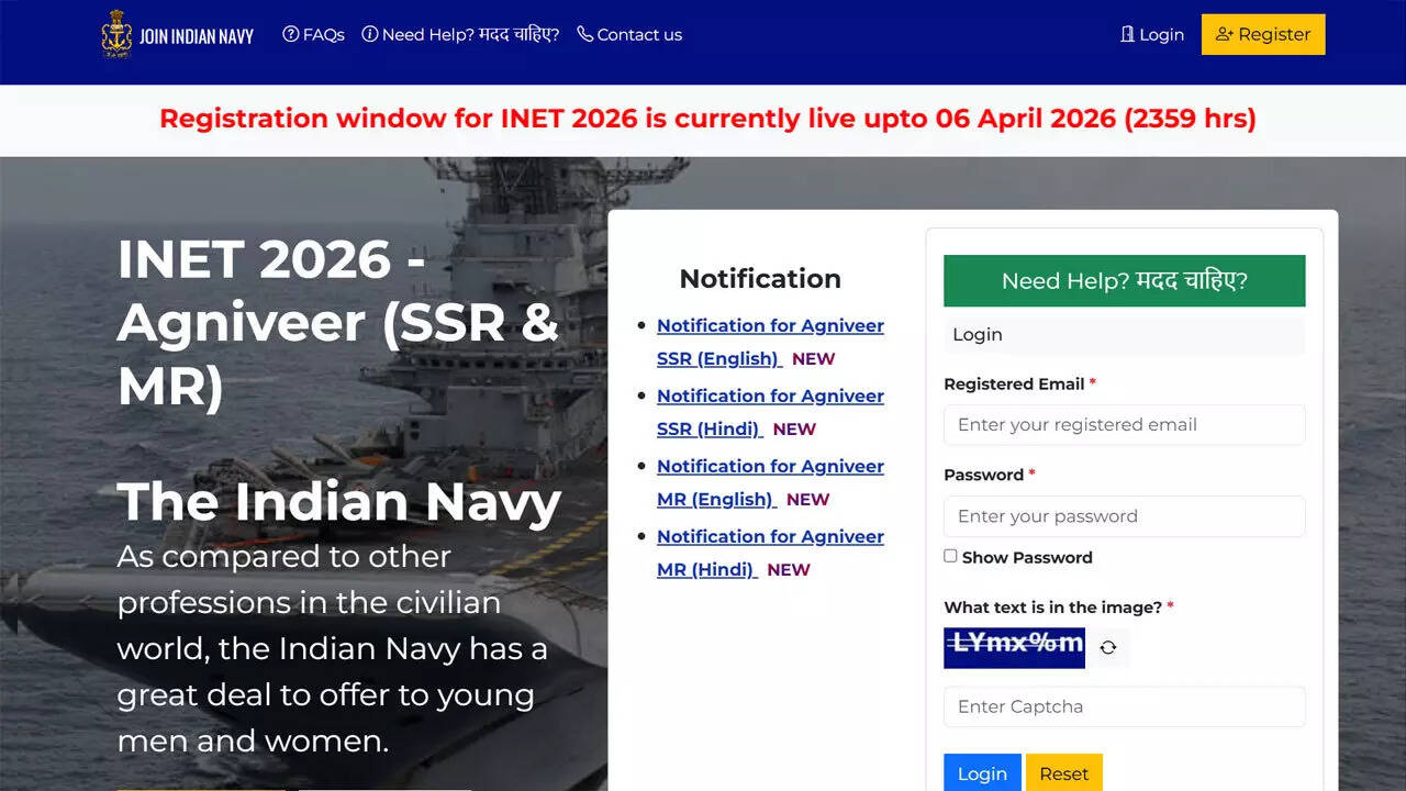Indian Navy begins INET 2026 registration for Agniveer SSR, MR and SSR Medical recruitment; apply here
