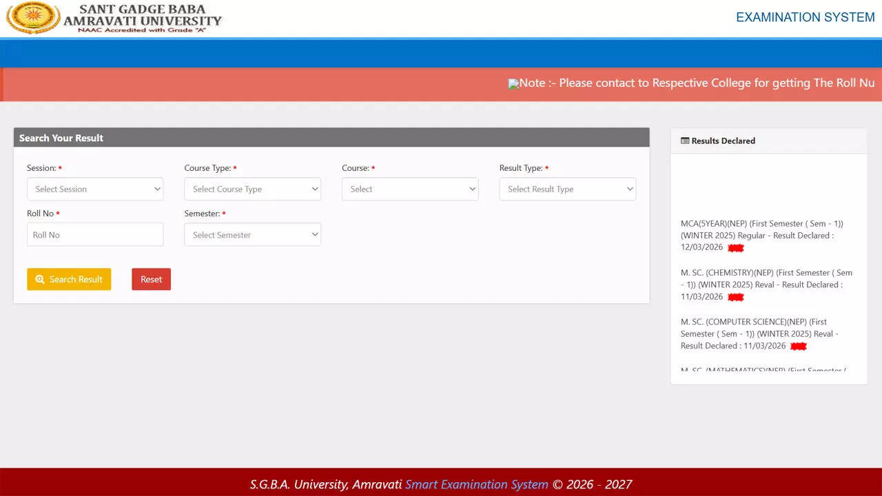 SGBAU releases Winter 2026 semester results for multiple UG and PG programmes