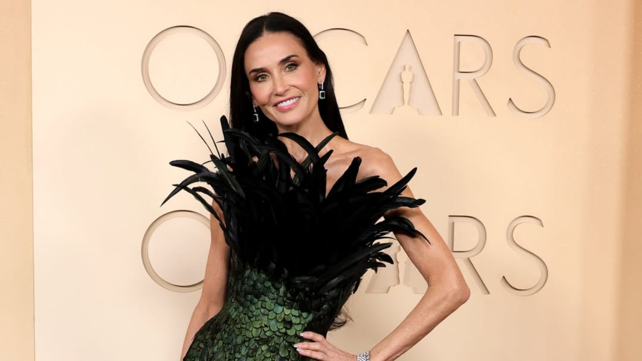 Demi Moore dazzles in emerald feathered gown at Oscars
