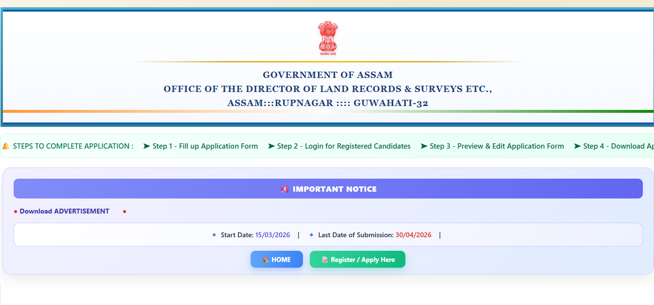 DLRS Assam Land Records Assistant Recruitment 2026 open for 552 posts: Check eligibility, direct link to apply here