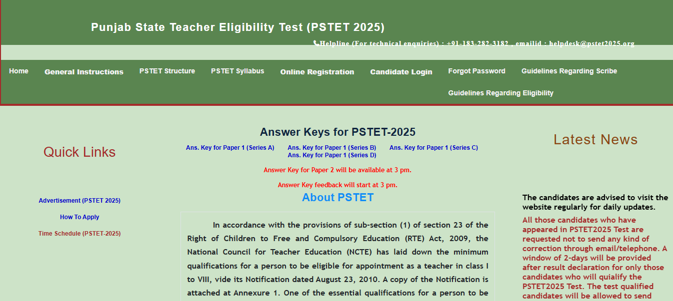 PSTET 2026 provisional answer key released at pstet2025.org: Direct link to download response sheets here