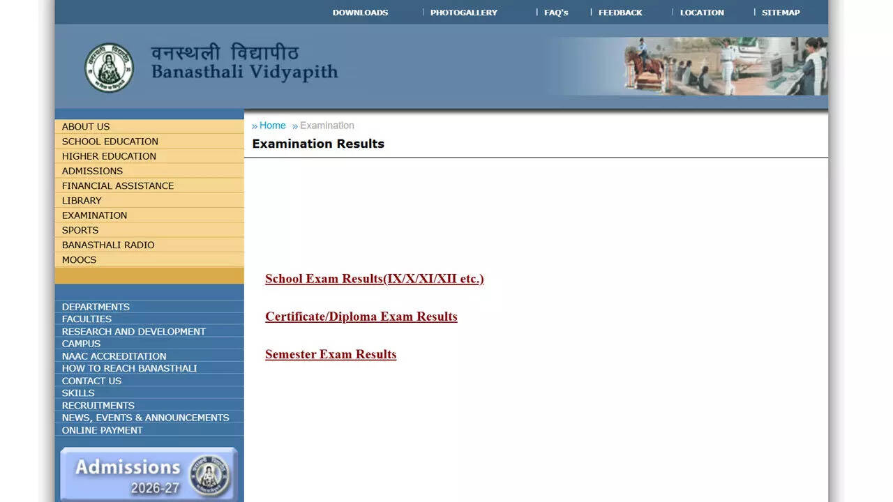 Banasthali Vidyapith declares UG and PG semester results for 2024–25 session; download here