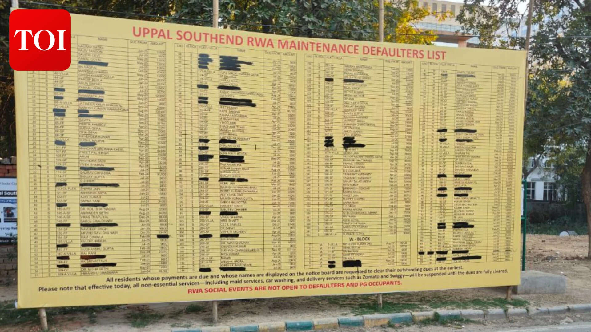 No Swiggy, no Zomato, no maids: Gurgaon society RWA lists 260 defaulters, warns of curbs over Rs 40 lakh dues