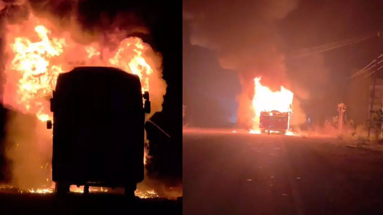 Tyre burst triggers bus fire in Andhra; Odisha MLA among passengers