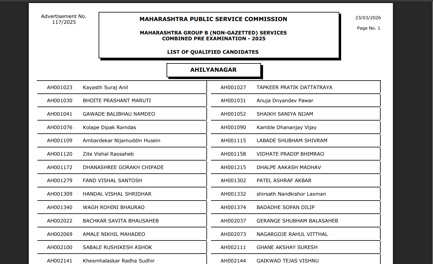 MPSC Group B result released at mpsc.gov.in: Direct link to download scorecards here