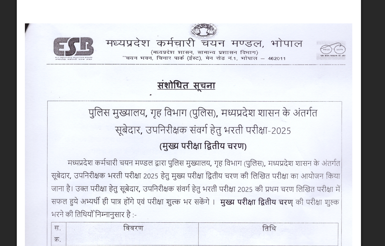 MPESB second phase written test 2026 exam test dates announced: Check details here