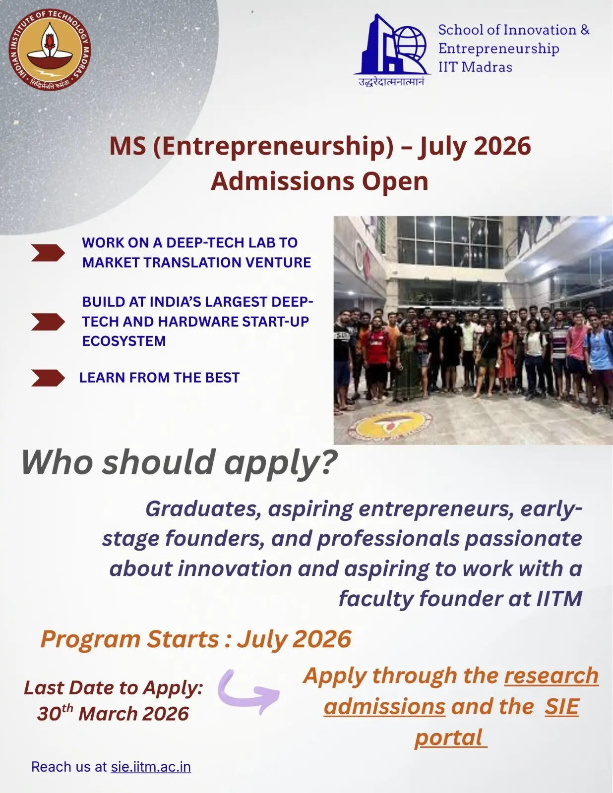 IIT Madras MS Entrepreneurship programme 2026