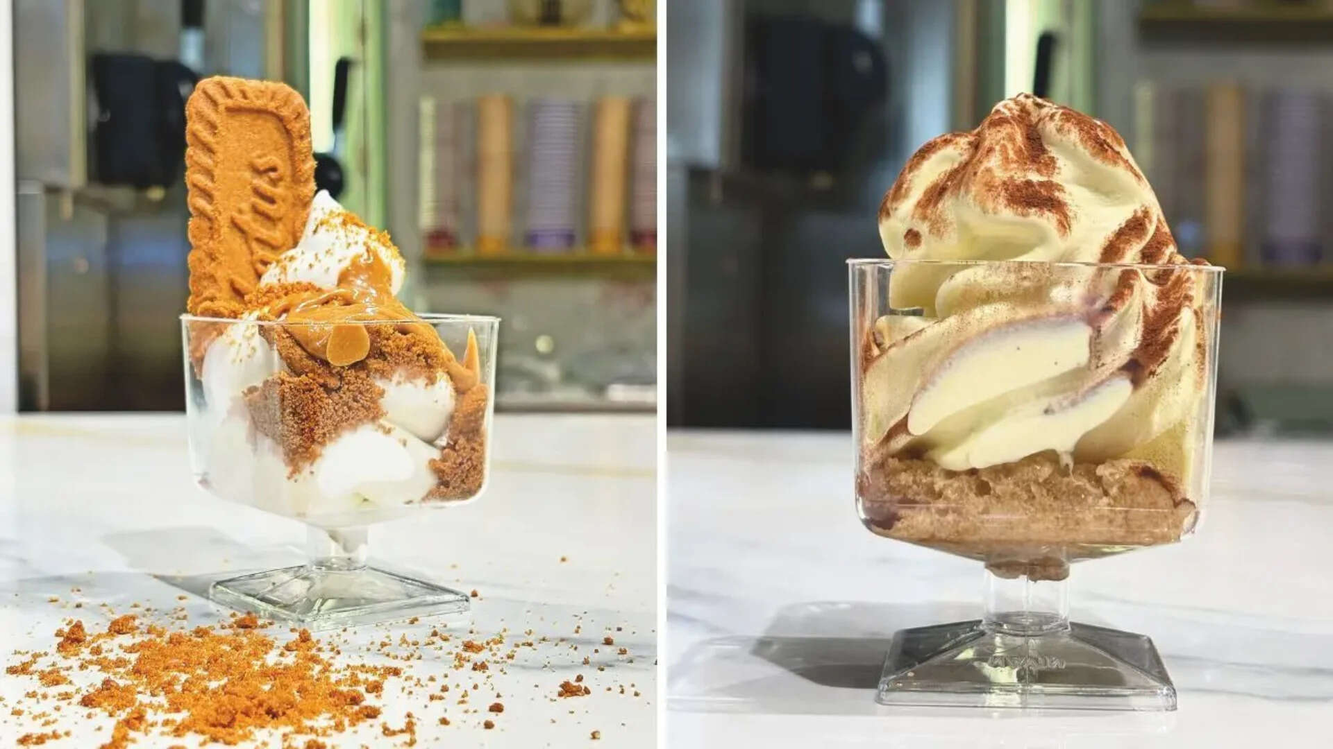 Lotus biscoff sundae (L), tiramisu sundae (R )(Pics: @vitis_hosg)