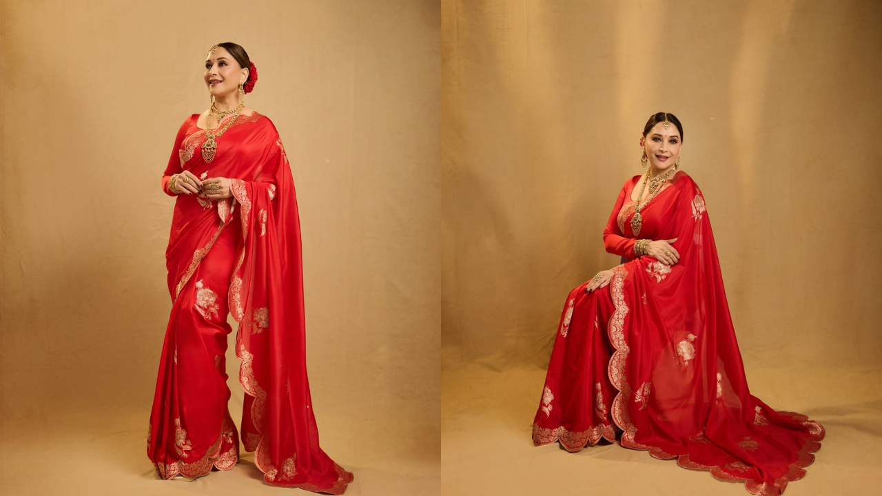 Madhuri Dixit Nene Stuns in Ekaya’s Signature Red Drape