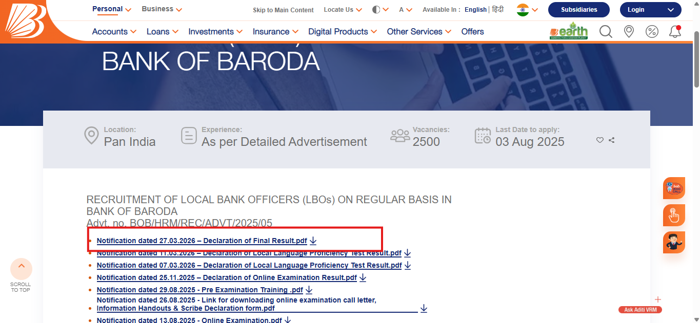Bank of Baroda LBO final result 2026 released: Check direct link to download list of shortlisted candidates